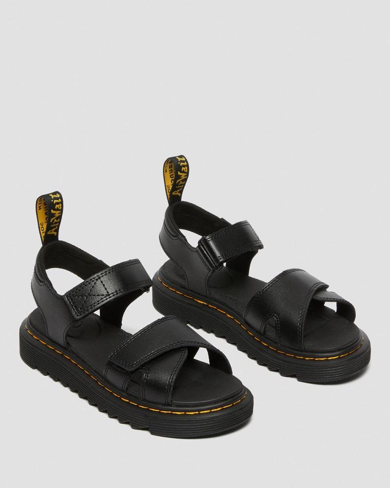 Black Kids' Dr Martens Junior Vossie Leather Sandals | CA 724JPQ